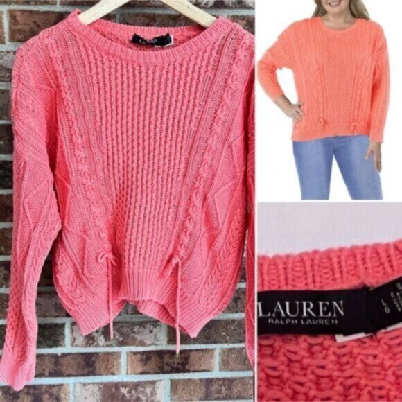 Lauren Ralph Lauren * Black Label Cotton  CABLE KNIT PULLOVER SWEATER  EUC L - Picture 1 of 11